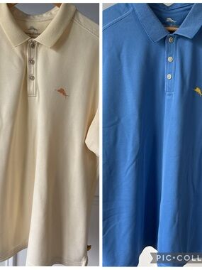 Lot of 2 Tommy Bahama Supima Cotton Polo Shirts Yellow & Blue Sz XL